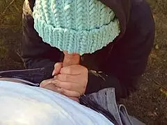 Hot milf pulls up cum-filled panties outdoors