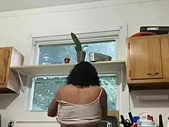 Latina Milf Enjoys Sensual Fun While Doing Dishes