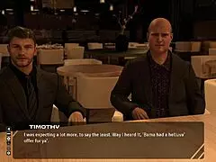 Stunning brunette in taboo hentai game discussing old days