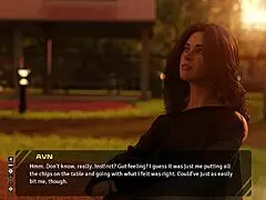 Stunning brunette in taboo hentai game discussing old days