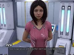 milf stretches out with big boobs in space