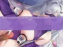 Hentai game unlocks hot lonely milf with massive tits in action