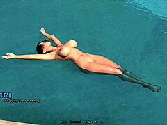 Luda posestrima pliva gola u šumi, uhvaćena u 3d hentai.