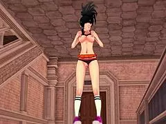 Super sexy dievča Momo Yaoyorozu v 3D hentai s veľkými cicami a hračkami