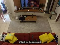 hot wife thay ksada lets delivery man suck her on sofa