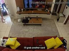 hot wife thay ksada lets delivery man suck her on sofa