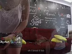hot wife thay ksada lets delivery man suck her on sofa