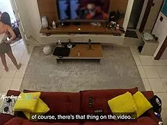 hot wife thay ksada lets delivery man suck her on sofa