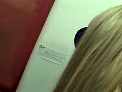 Elegant blonde milf with big tits gets drilled hard on the coach in heels