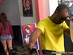 Detective Syren DeMer dives deep into anal action with a big black dick at the gloryhole.