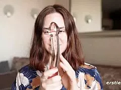 anca's shaved pussy gets a deep dildo pounding in solo german amateur session