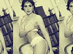 Busty brunette milf strips naked to show off her curves