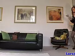 British milfs in lingerie engage in muff diving, heels, stockings, pussy, and lesbian sex