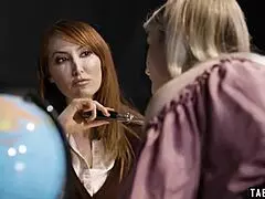 teacher orders stepmom to spank and punish teen 18+ stepdaughter in taboo lesbian session.