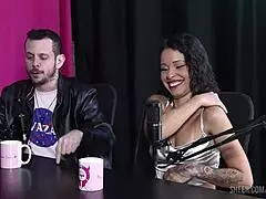 bruna carlos delivers intense handjob in sheer red fetish cuckold scene