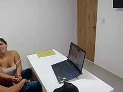 Big Ass Milf Stepmom Shocks Stepson at Family Office! Unbelievable!