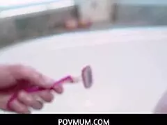 Wow, can you believe I'm licking my pink stepmother's pussy while shaving her bush in POV?