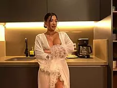 Latina busty brunette gets caught by a burglar in her house, ends up in a wild encounter.