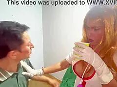 Doctor with Big Tits Overwhelms Patient's Husband in Bed.