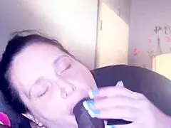 She says, 'Watch me give a no-teeth gumjob on this big black cock, deepthroating until he gags and cums on my face by accident'