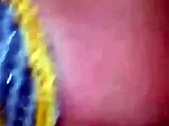 Submissive BBW licks ass in lingerie during homemade worship session