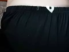 I watch this pregnant milf spitting on her big tits