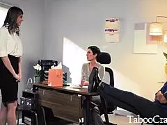 Innocent teen intern fucked by milf boss’s husband at work