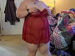 yo, watch this bbw strip down in sexy lingerie, so hot!