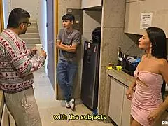 Cheating latina wife rides monster cock in kitchen! Muff diving to creampie orgasm!