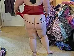 yo, watch this bbw strip down in sexy lingerie, so hot!