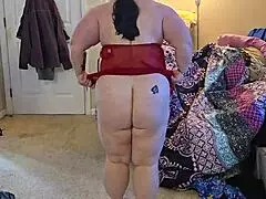 yo, watch this bbw strip down in sexy lingerie, so hot!