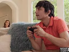 i'm a big tits milf stepmom blowing my horny teen stepson to motivate him for a job