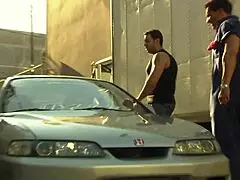 brunette milf licks monster cock in heels outdoors for facial cumshot