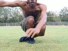 Beautiful black teacher with brown eyes enjoys workout in dorm