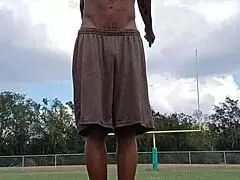 Beautiful black teacher with brown eyes enjoys workout in dorm