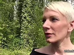 blonde milf picked up in woods, fucked hard in stockings