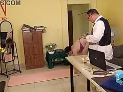 Regina Noir Strips for Yoga in Steamy Office Scene