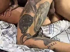 Watch my pussy get flashed hard by that tattooed stud while smoking and cuckold watches