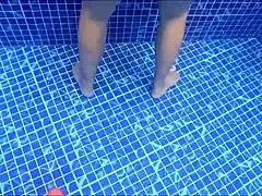 Woman surprised masturbating in pool water