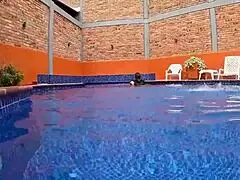 Woman surprised masturbating in pool water