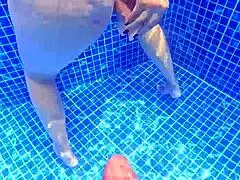 Woman surprised masturbating in pool water