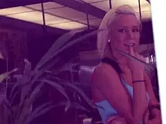 blonde girl in lingerie gets a gentle touch