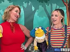 blonde milf and teen 18+ get fucked on sesame street movie set with deepthroat and blowjob.