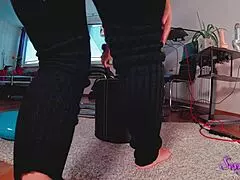 in a homemade scene, the petite teen milf rides cowgirl style, squirting from her big ass pussy