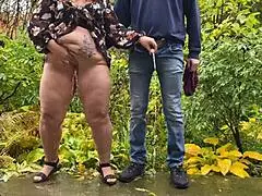 Couple Peeing Outdoors Together in Wet Homemade Flashing Fun