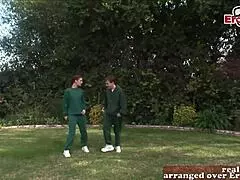 Skinny German brunette MILF with small tits bangs outdoors hard.