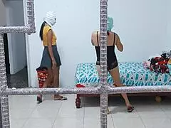 housewives do housework while touching each others buttocks and tits