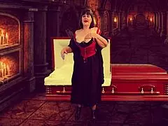 Granny Vampyra sucks deep in her vampire costume.