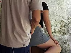 my wife left and the hot short maid took my cock outside