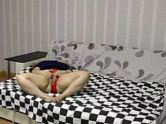 The milf masturbated in the garage and got punished with assfucking in all holes